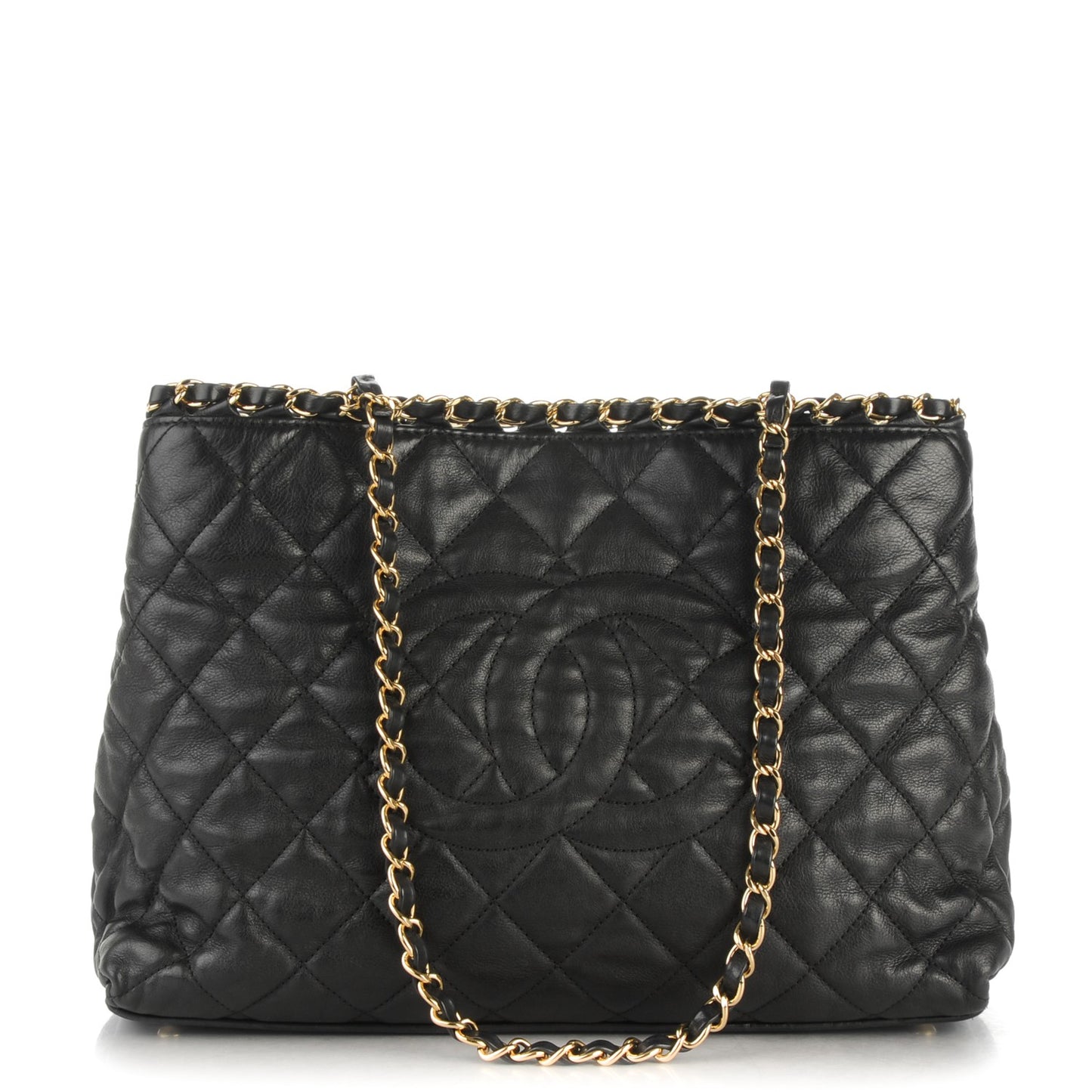 Calfskin Quilted Small Chain Me Tote Black
