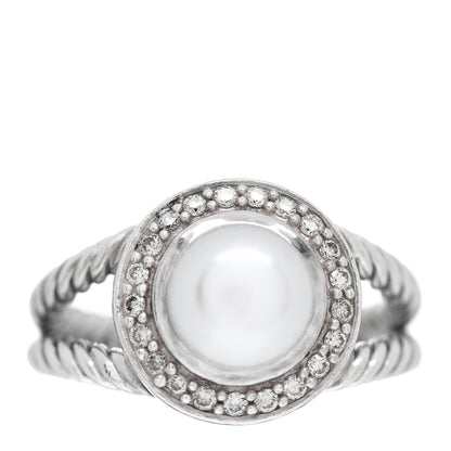 David Yurman Sterling Silver Diamond Pearl 8mm Petite Cerise Ring 54 6.75 1 of 5