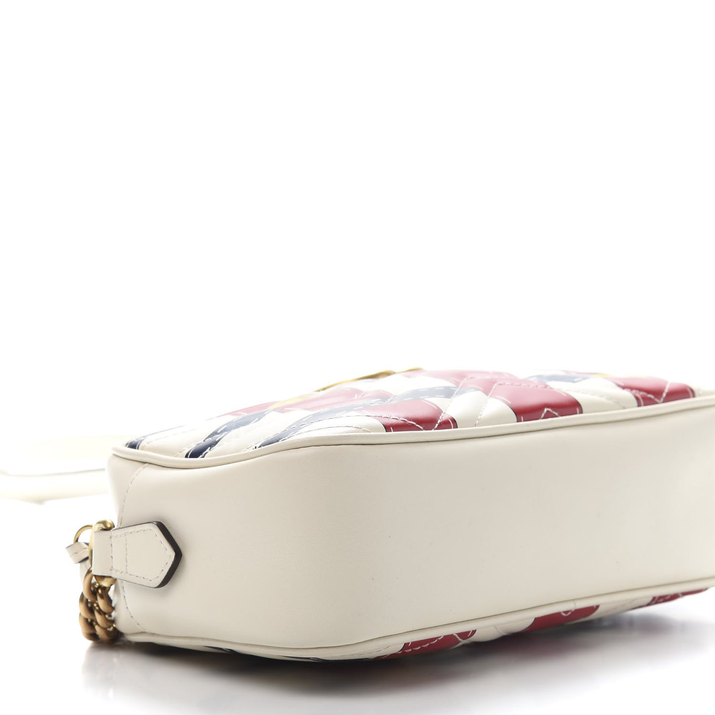 Calfskin Matelasse Trompe L'Oeil Print Small GG Marmont Chain Shoulder Bag White