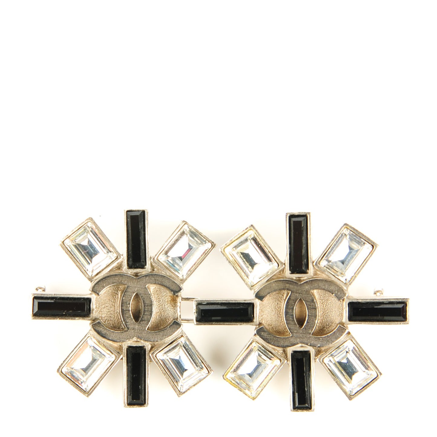 Baguette Crystal CC Brooch Silver Black