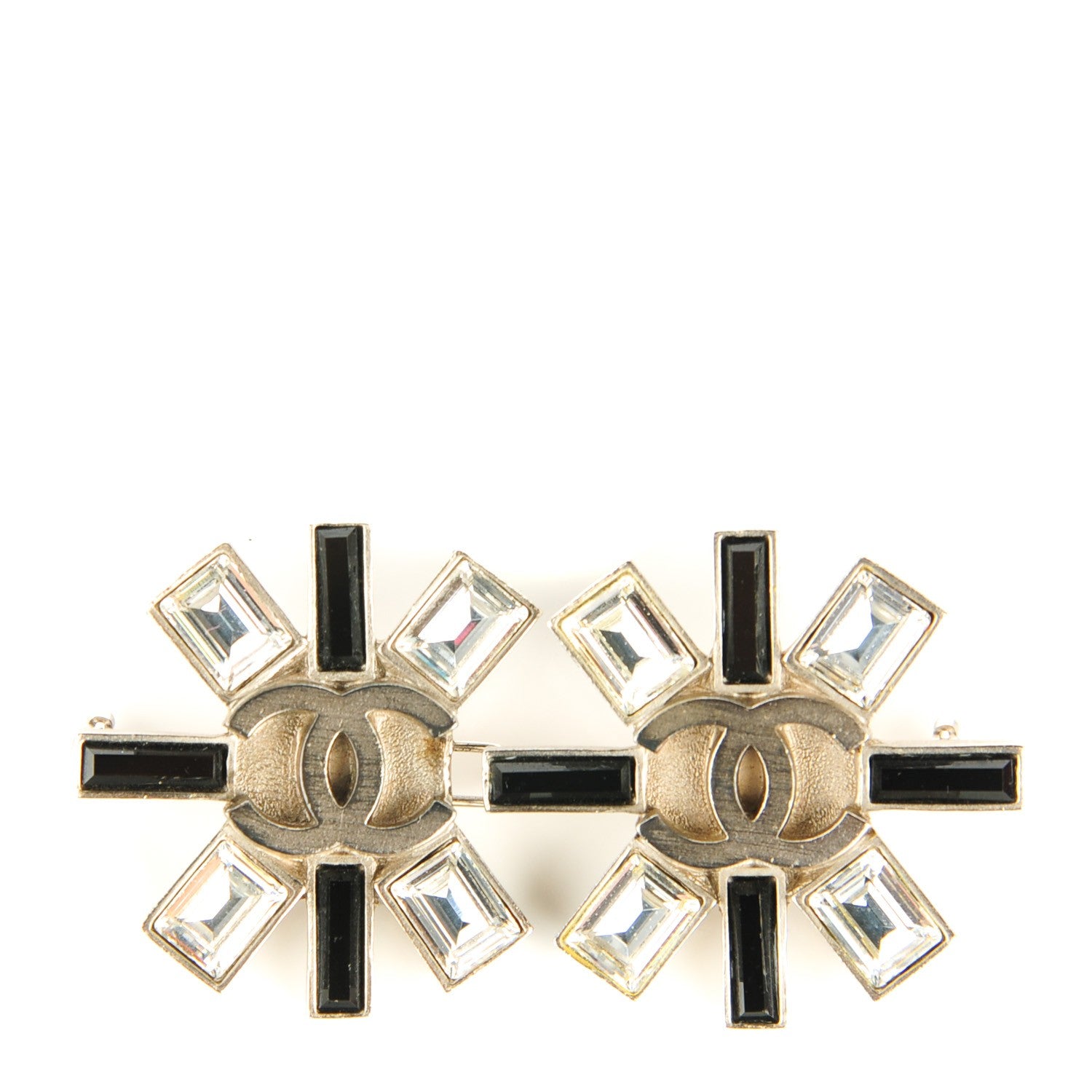 Chanel Baguette Crystal CC Brooch Silver Black 1 of 5