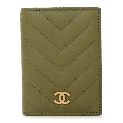 Chanel Lambskin Chevron Quilted Card Holder Wallet Dark Green 1 of 8