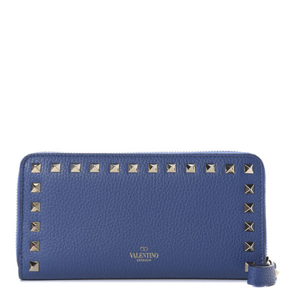 Valentino Garavani Pebbled Calfskin Rockstud Zip Around Wallet Baltique 1 of 9