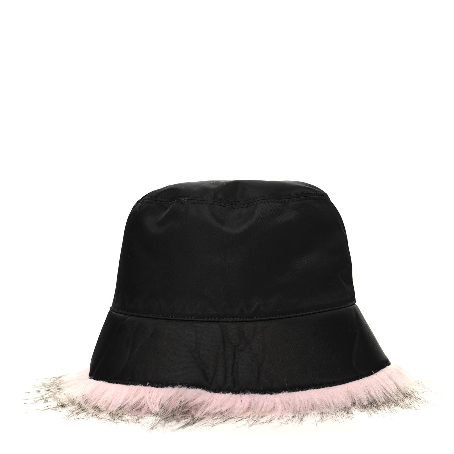 Re-Nylon Faux Fur Metal Triangle Logo Womens Bucket Hat M Black Alabastro