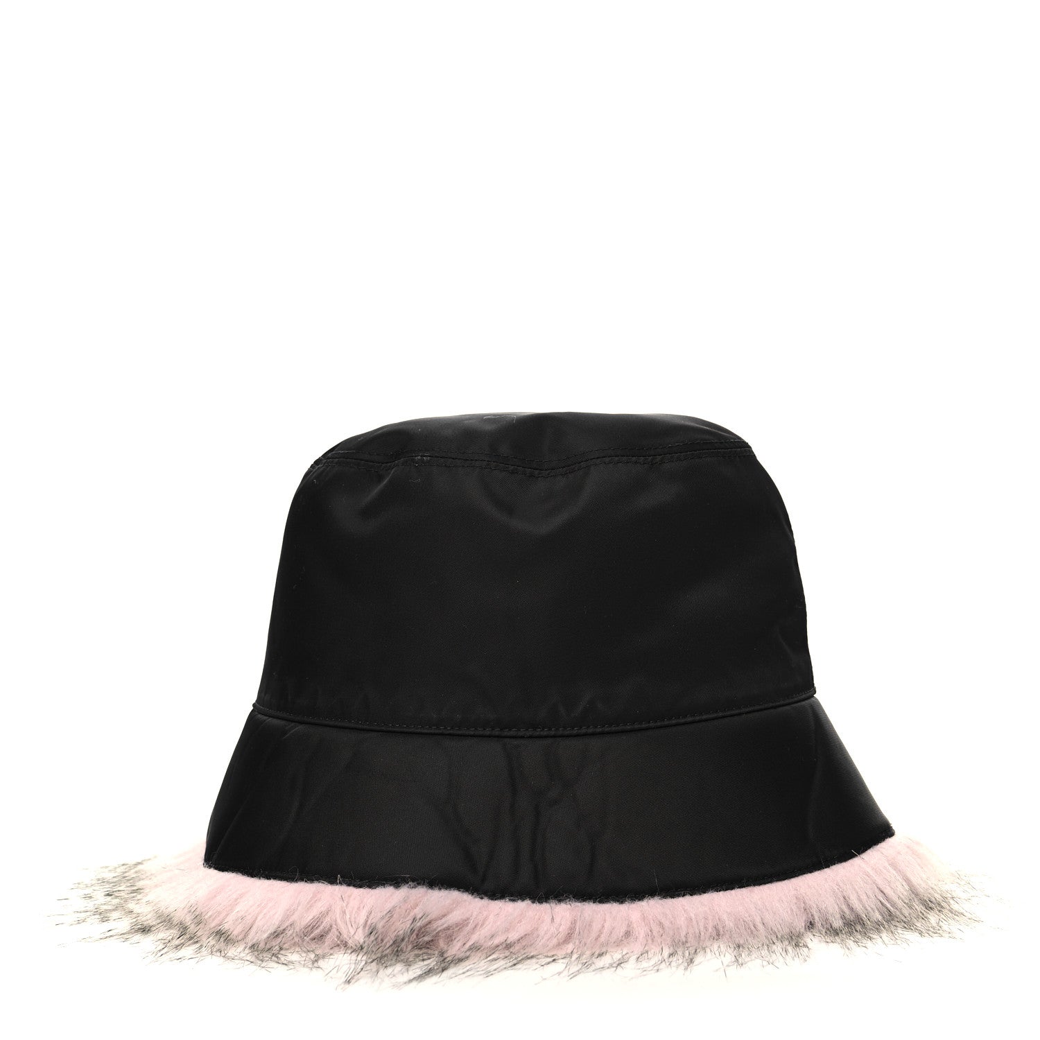Prada Re-Nylon Faux Fur Metal Triangle Logo Womens Bucket Hat M Black Alabastro 5 of 8
