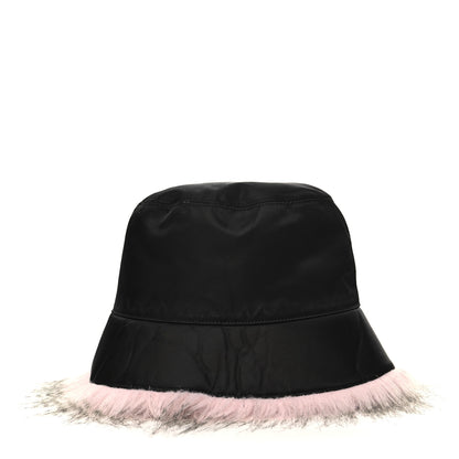 Prada Re-Nylon Faux Fur Metal Triangle Logo Womens Bucket Hat M Black Alabastro 5 of 8