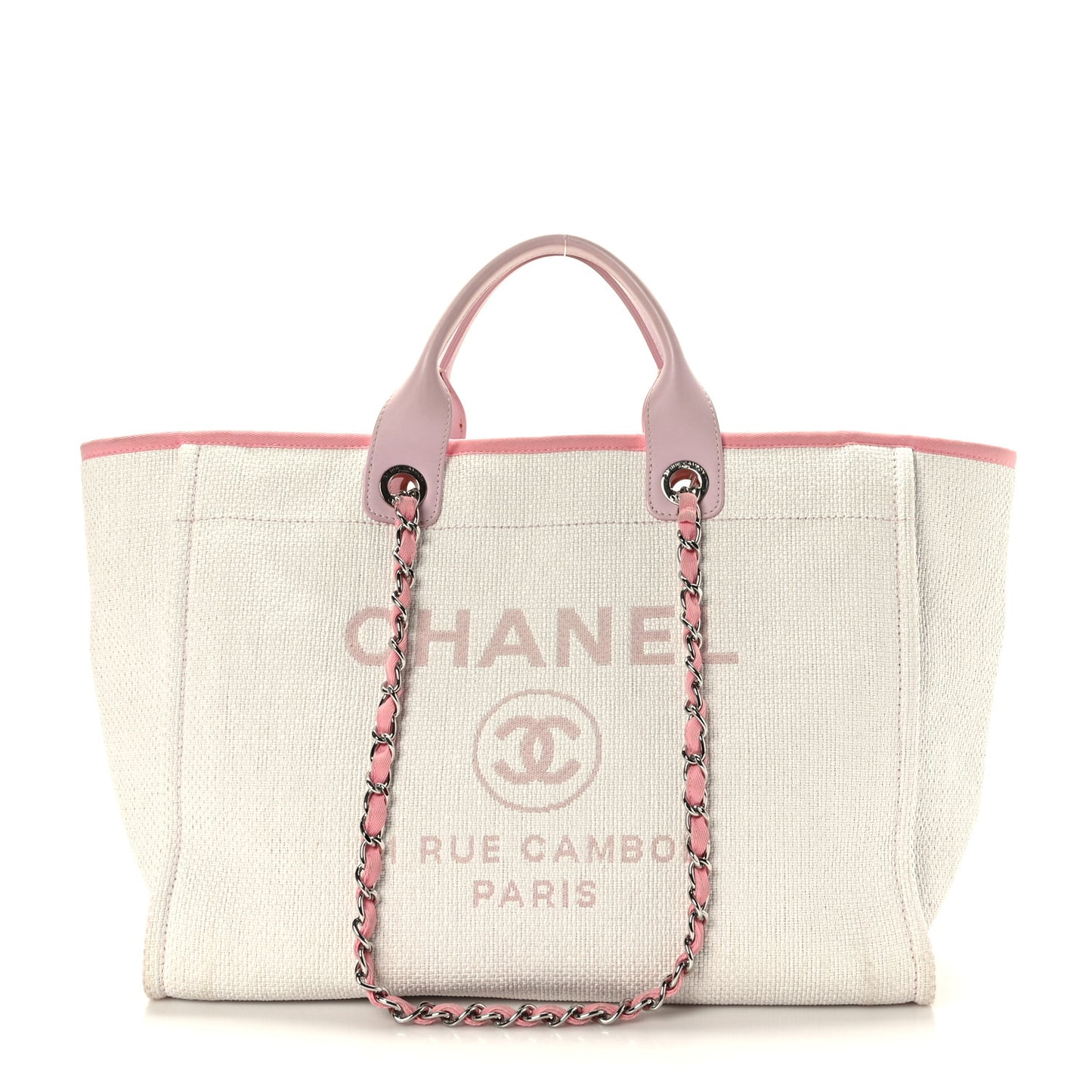 Woven Straw Raffia Medium Deauville Tote Pink
