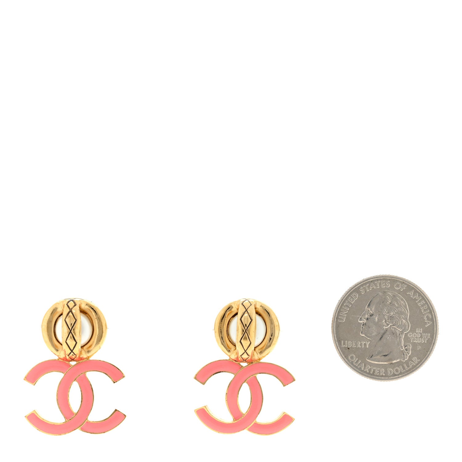 Chanel Metal Enamel Pearl CC Drop Earrings Gold Pink 2 of 4