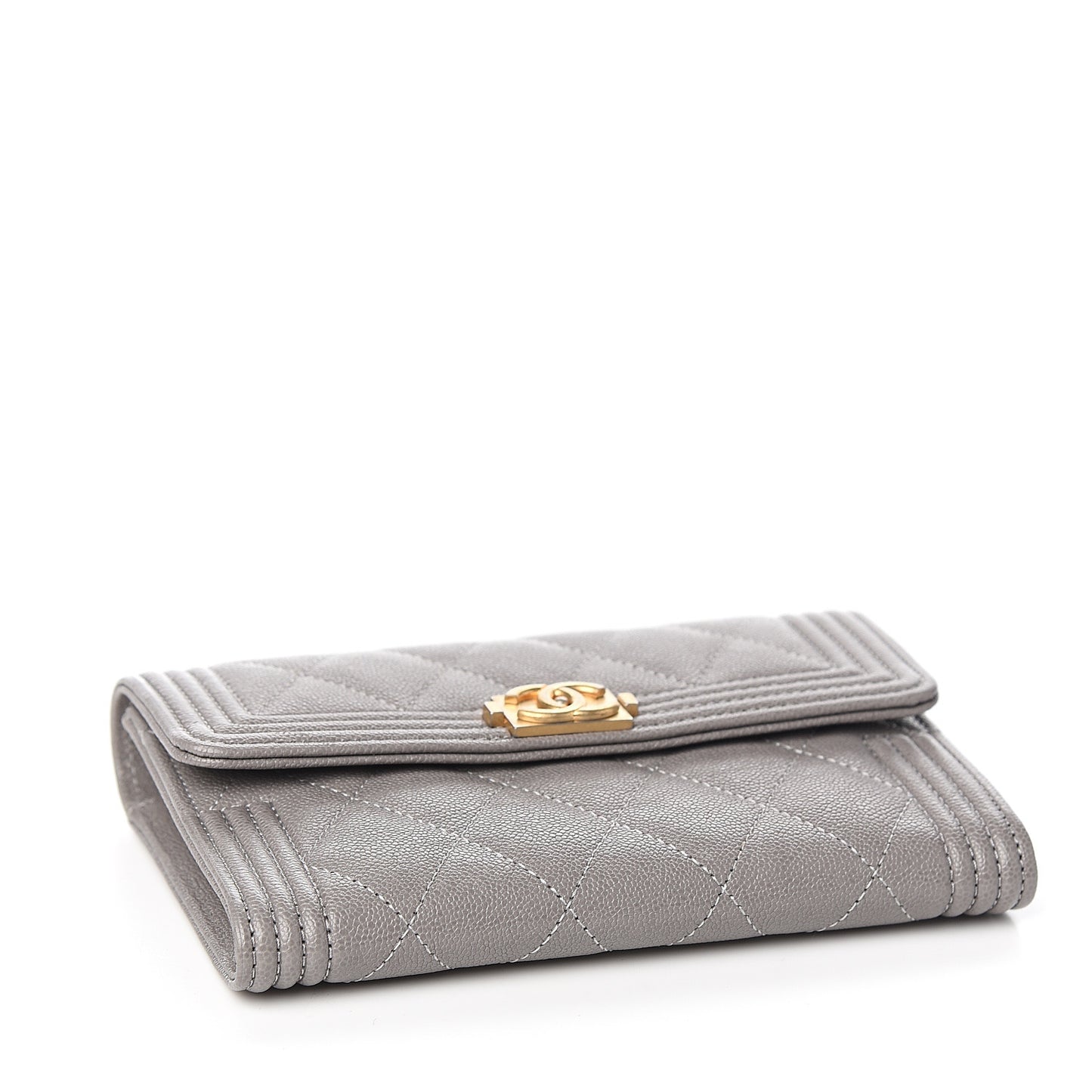 Caviar Quilted Medium Boy Flap Wallet Grey