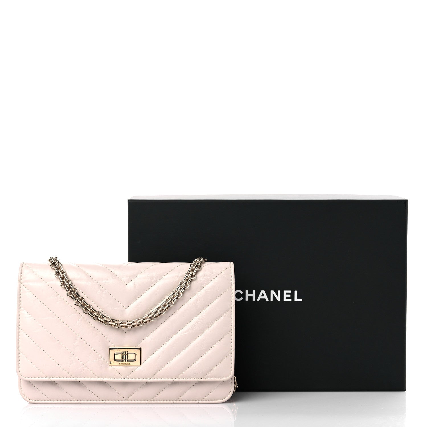 Chanel Aged Calfskin Chevron Quilted Reissue Wallet On Chain WOC White 12 of 12