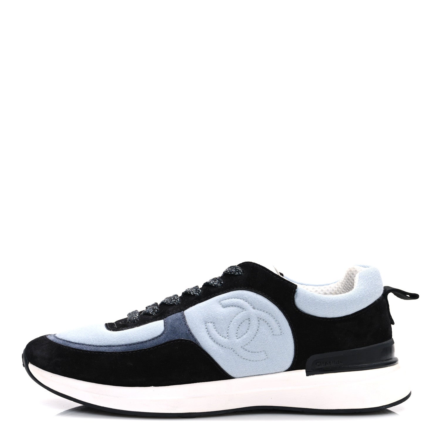 Chanel Suede Calfskin Fabric CC Sneakers 39 Light Blue Black 1 of 10