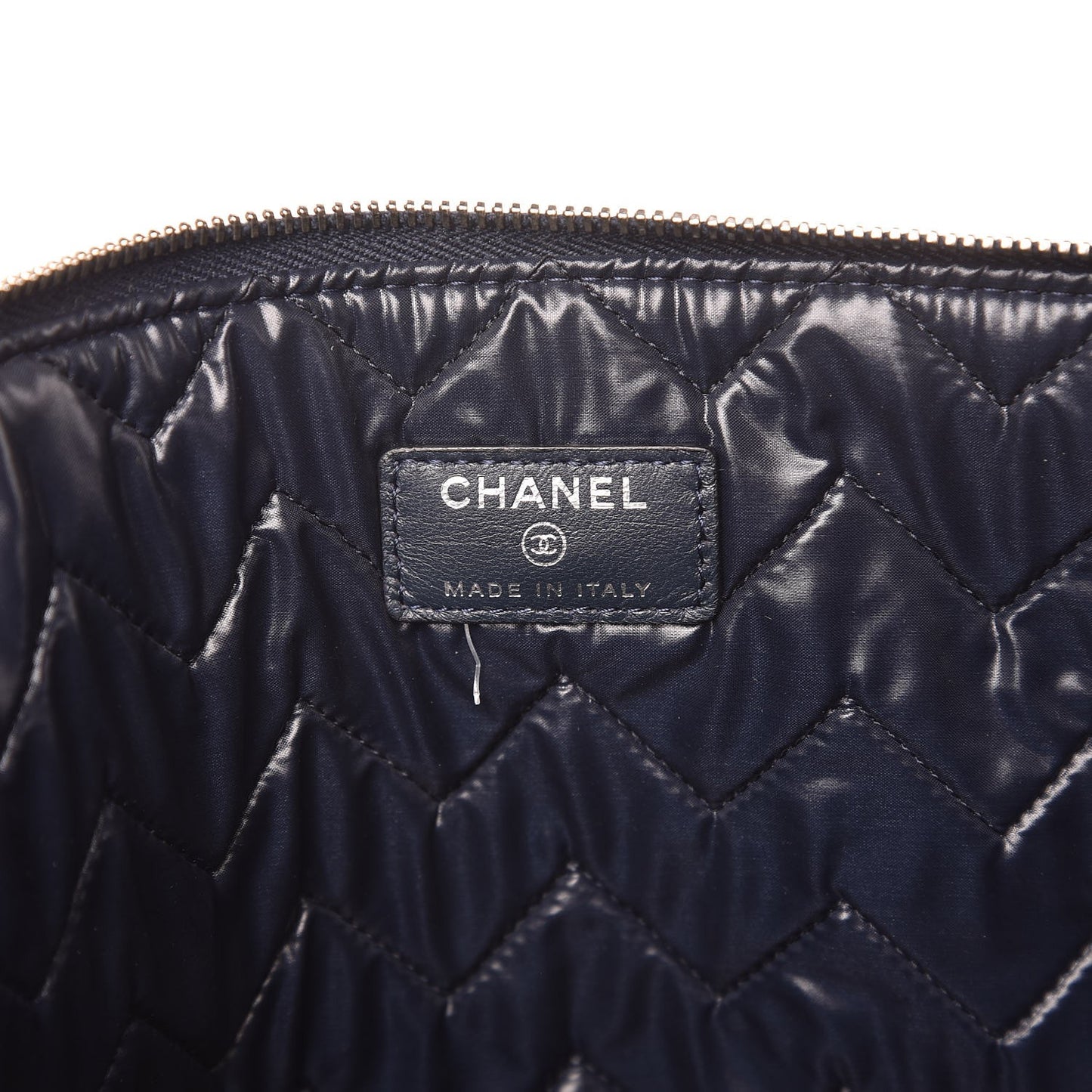 Distressed Patent Chevron Quilted Medium CC Crossing Cosmetic Case Navy