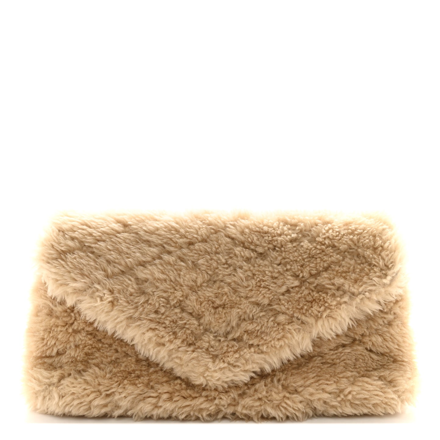 Shearling Lambskin Quilted Sade Puffer Envelope Clutch Natural Beige