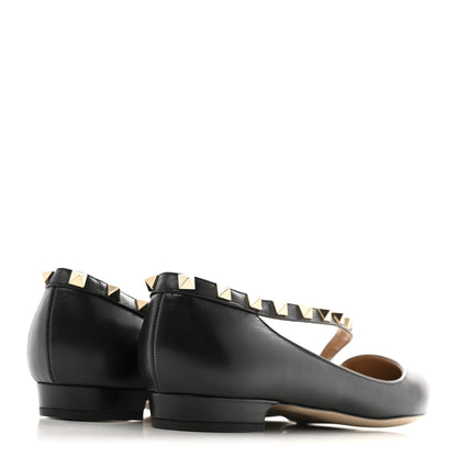 Valentino Garavani Calfskin Nappa Rockstud D'Orsay Strap Flats 37 Black Poudre 5 of 10