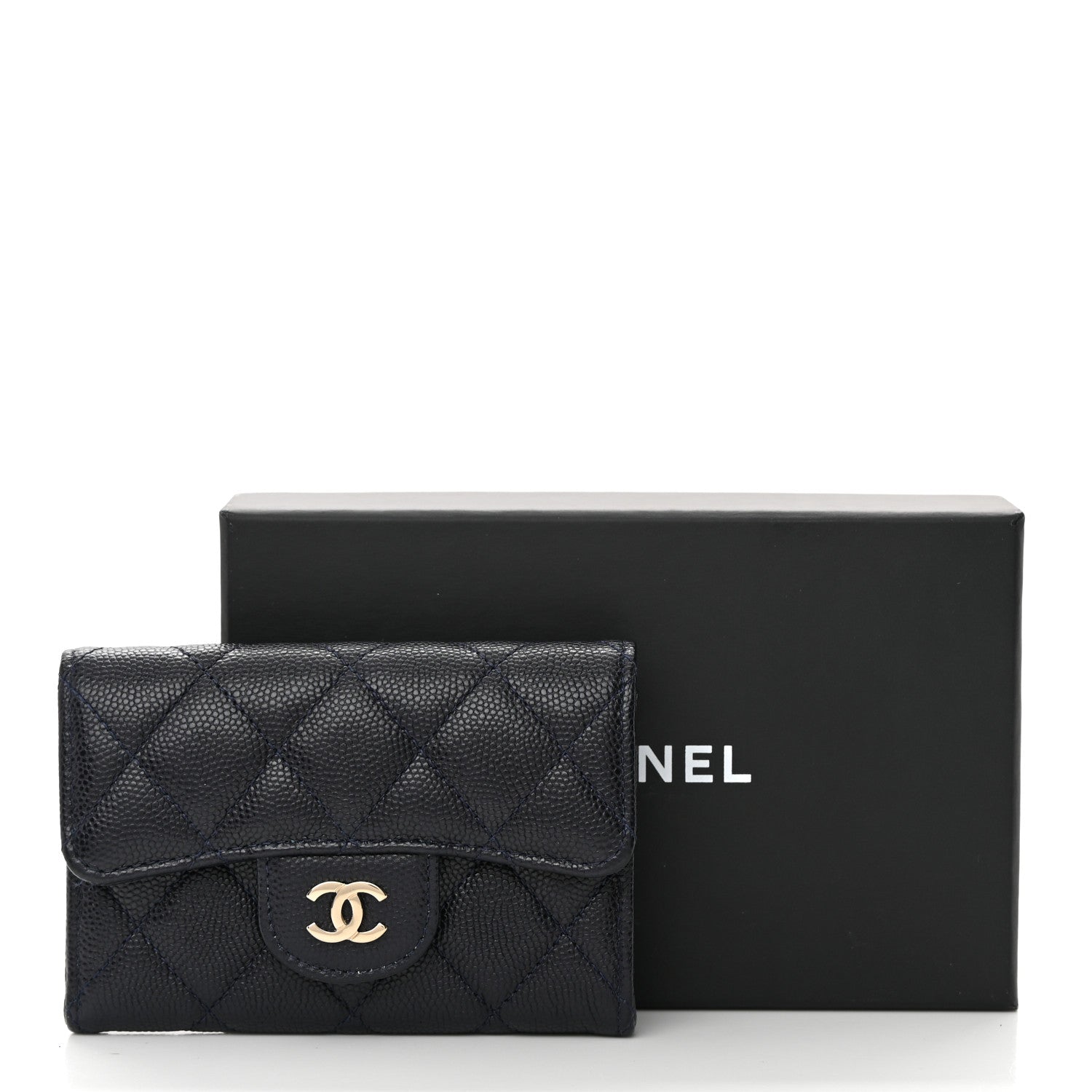 Chanel Caviar Quilted Flap Card Holder Wallet Navy Blue 10 of 10