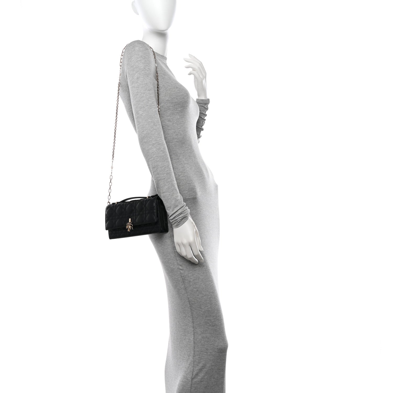 Christian Dior Lambskin Lady Dior Top Handle Clutch Black 1536837