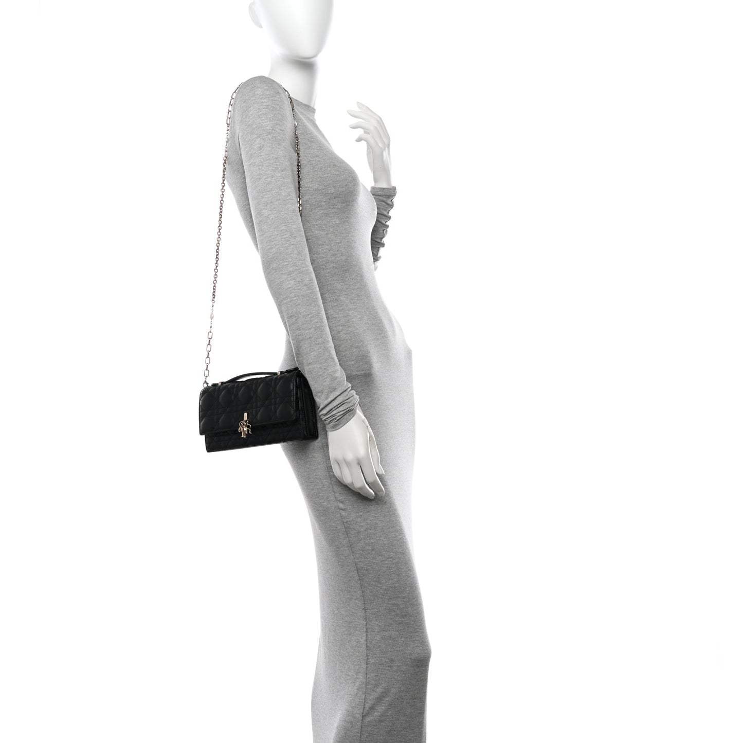 Lambskin Lady Dior Top Handle Clutch Black