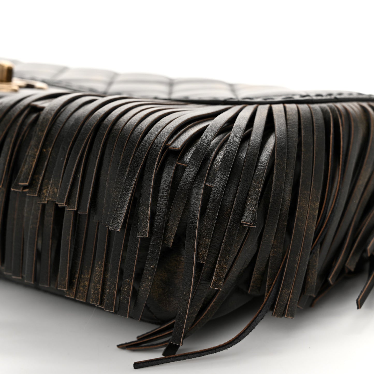 Metallic Calfskin Quilted Large Into The Fringe Flap Black