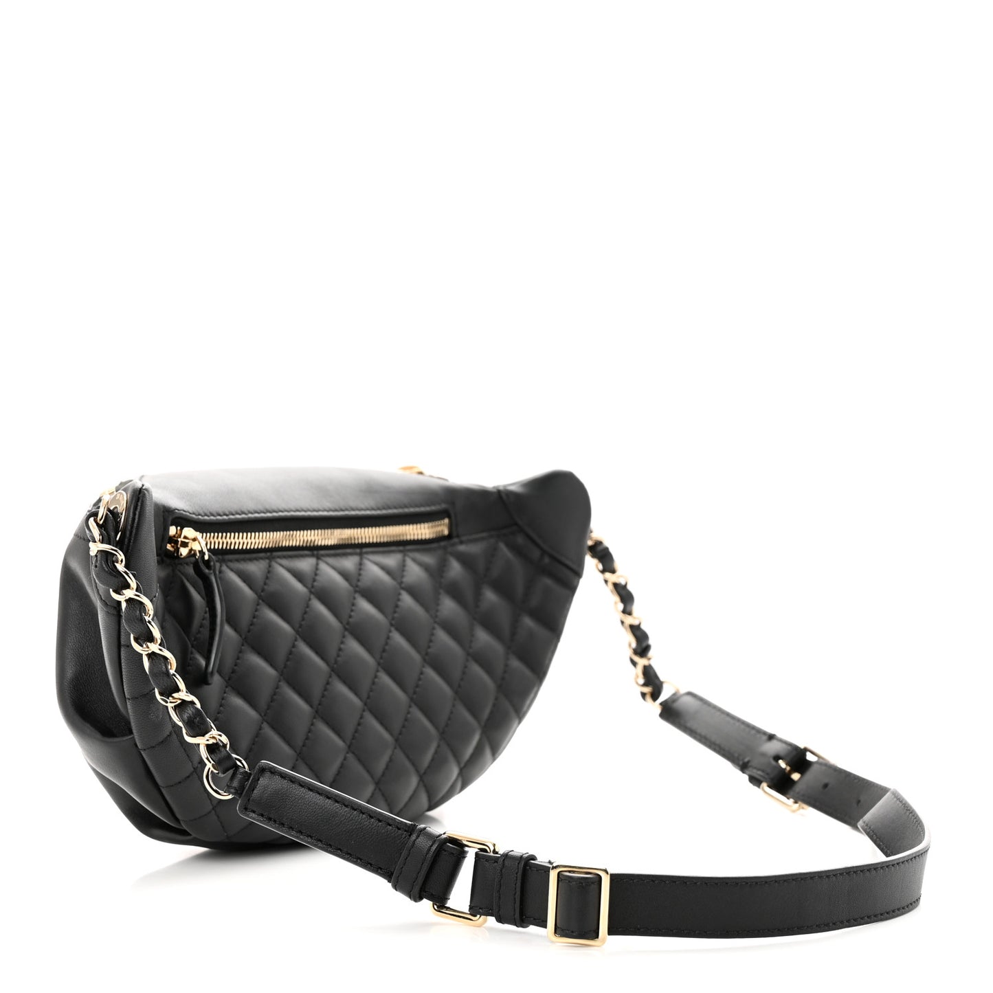 Lambskin Quilted Waist Bag Fanny Pack Black