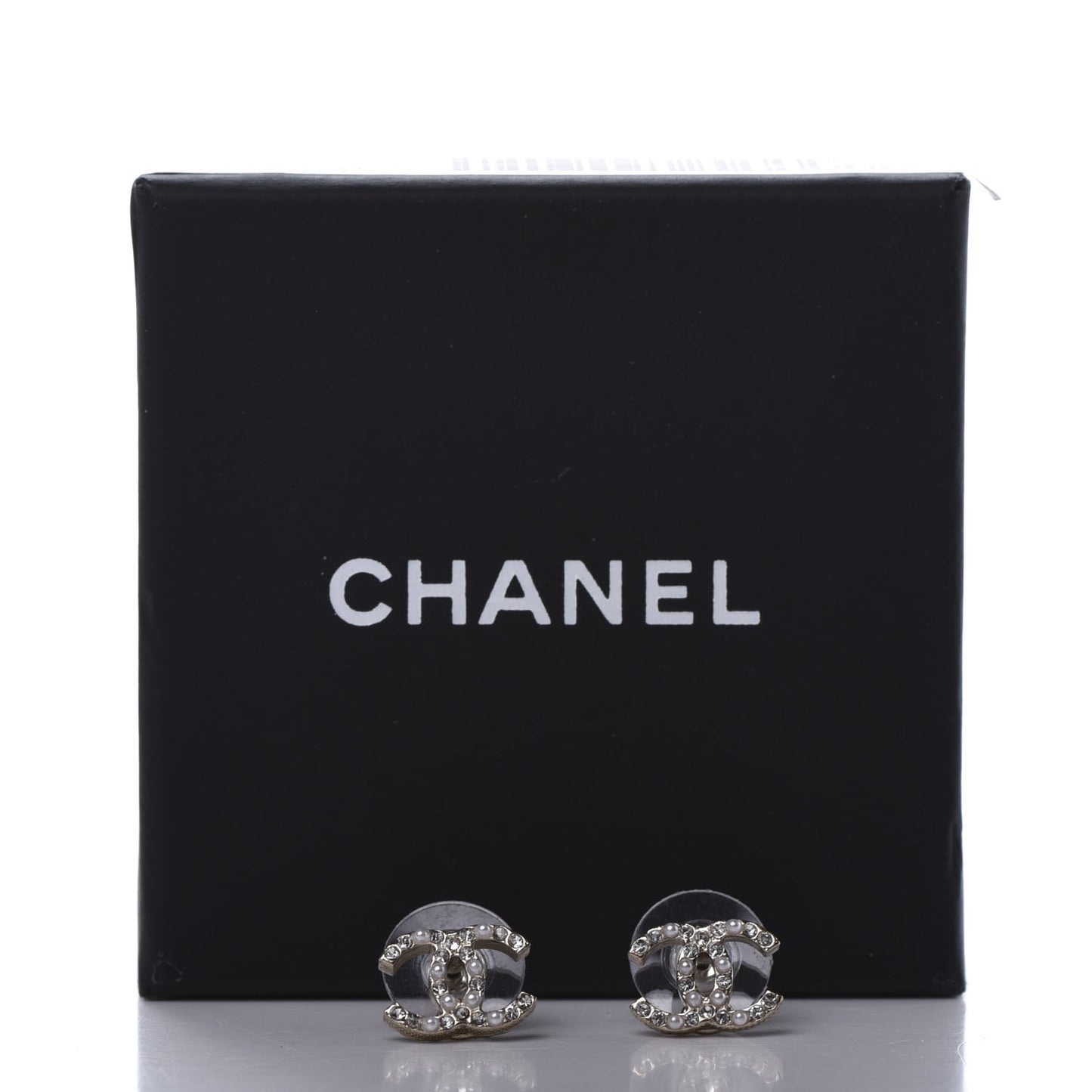 Pearl Crystal CC Charms Stud Earrings Light Gold