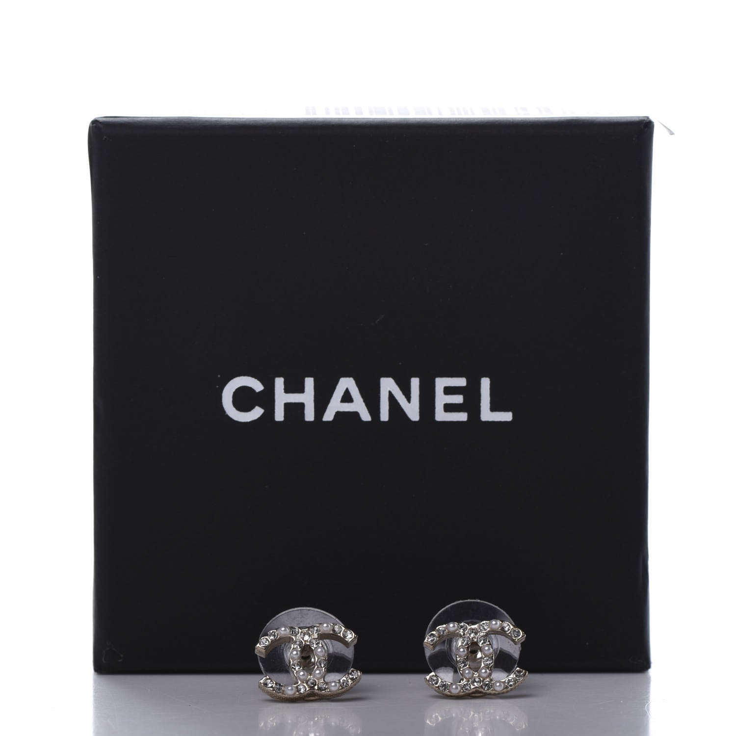 Chanel Pearl Crystal CC Charms Stud Earrings Light Gold 5 of 5