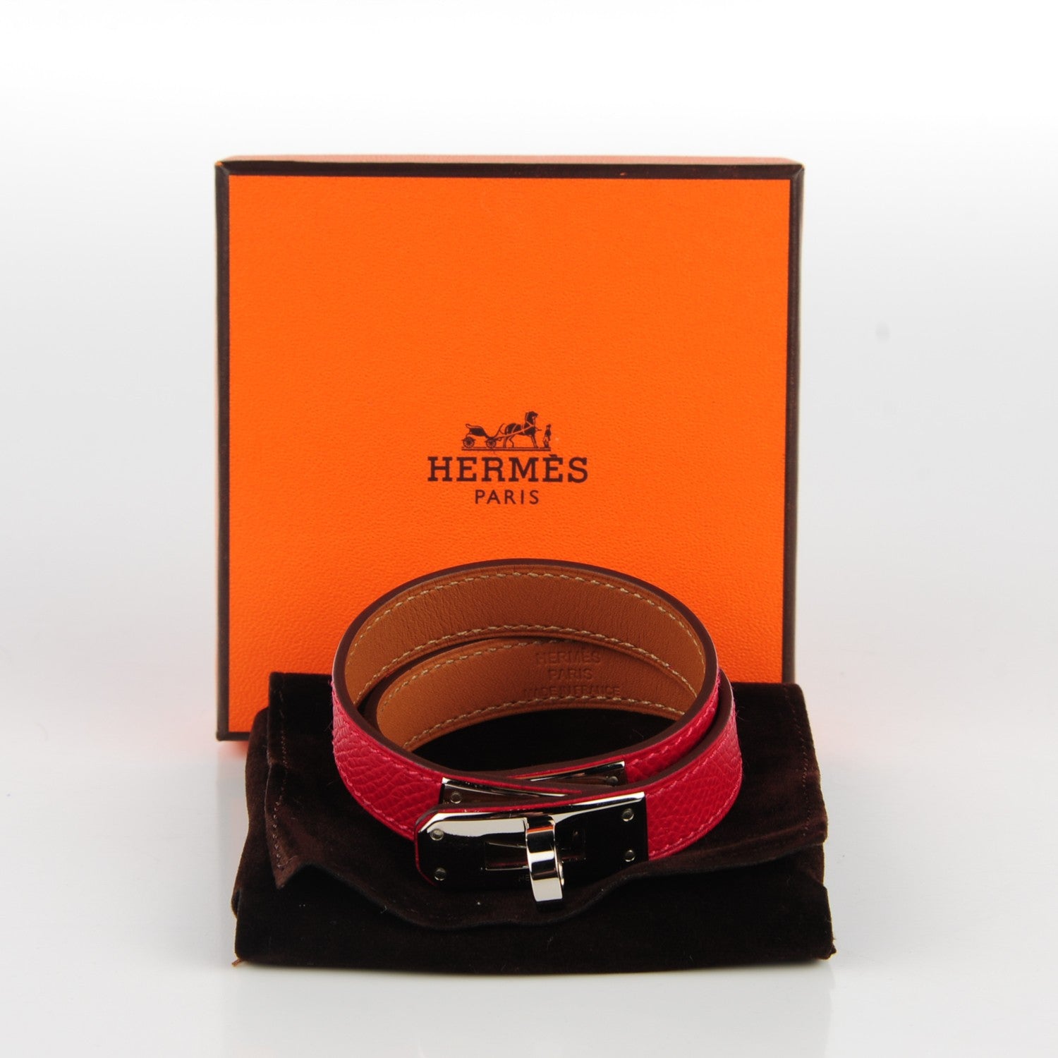 Hermes Epsom Kelly Double Tour Bracelet S Rouge Casaque 8 of 8