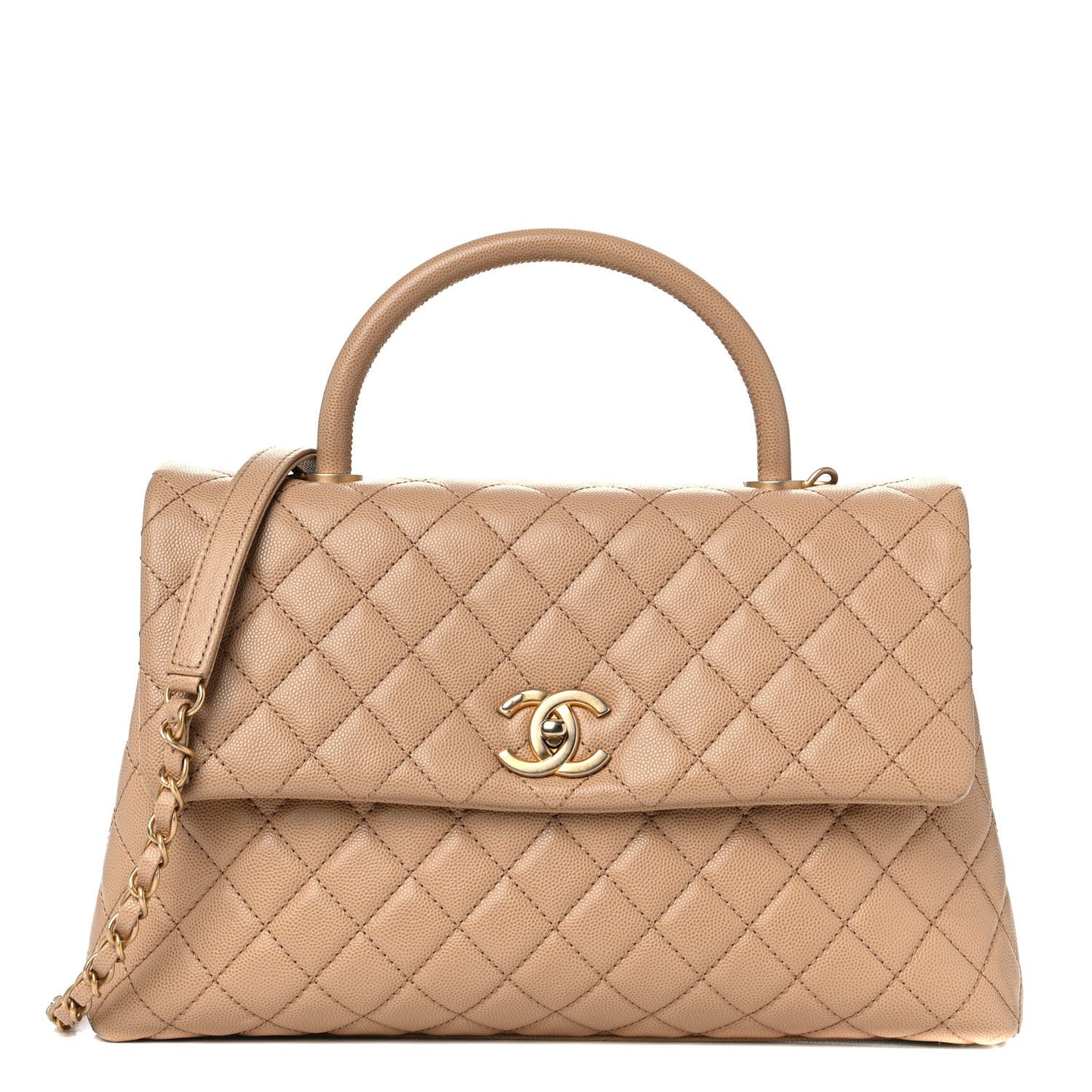 Caviar Quilted Medium Coco Handle Flap Beige