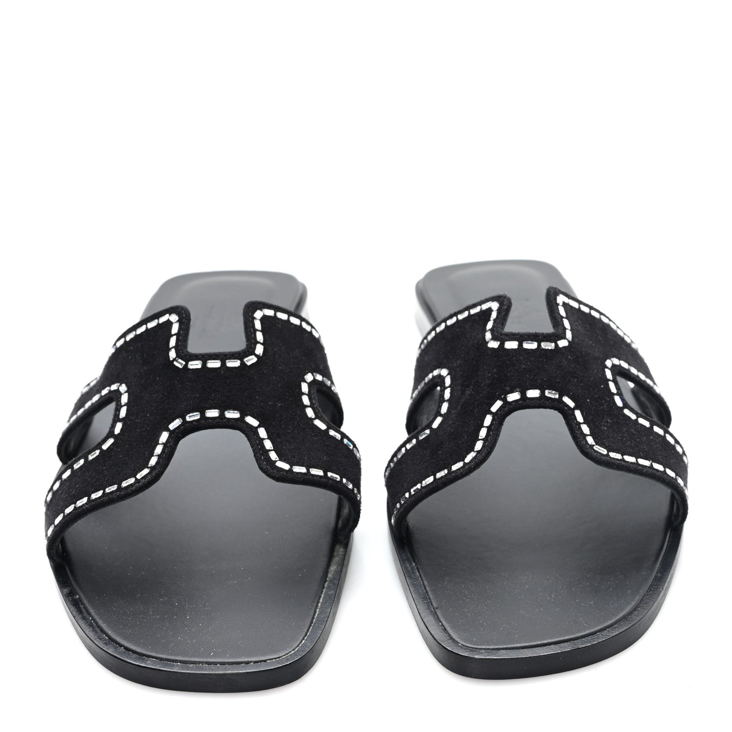 HERMES ブラック スエード ミュール　38 Hermes Suede Goatskin Crystal Embellished Oran Sandals 38 Black