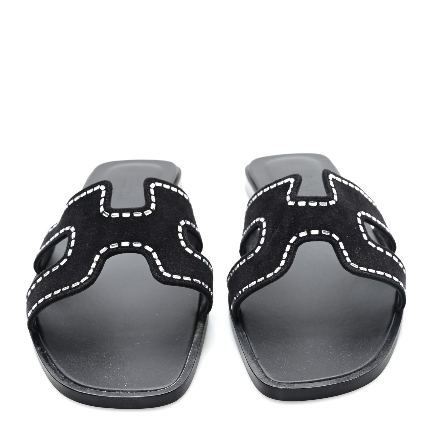 Suede Goatskin Crystal Embellished Oran Sandals 38 Black