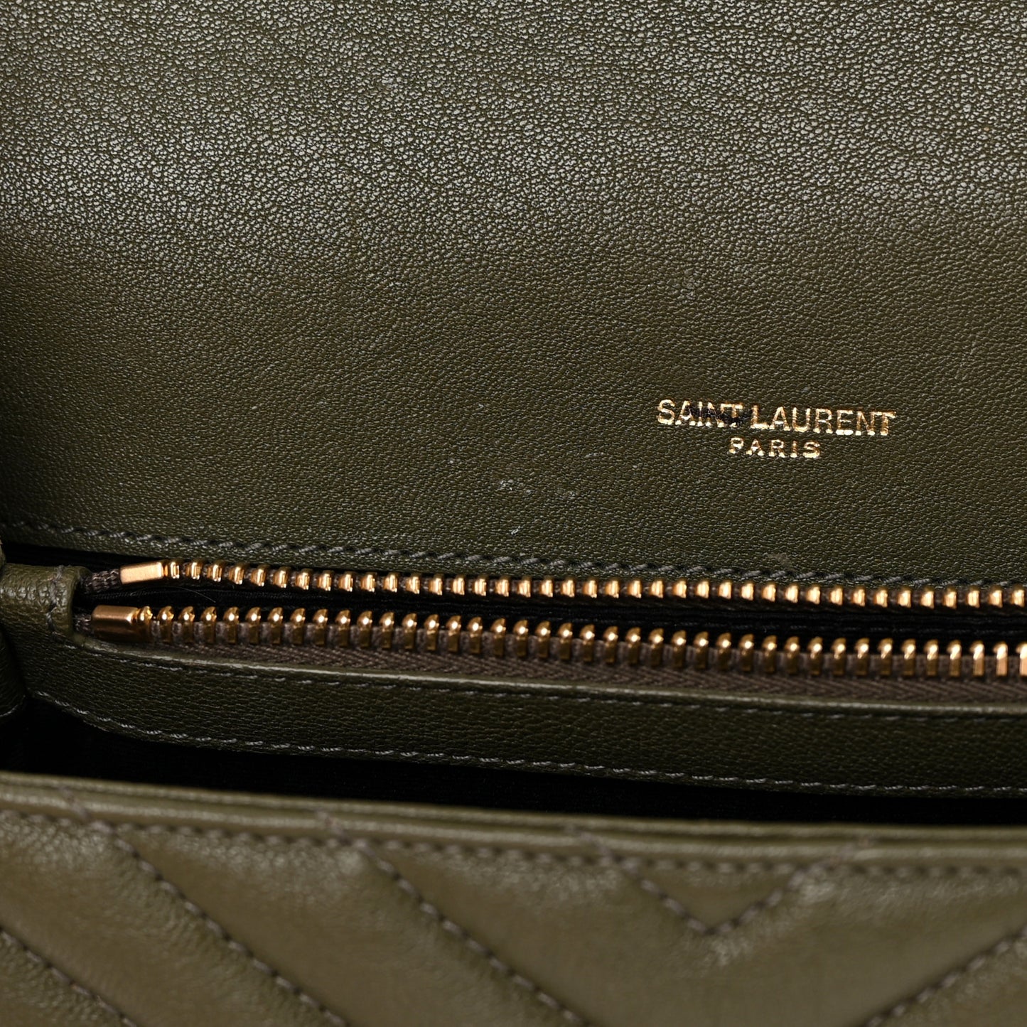 Sheepskin Matelasse Chevron Monogram Medium College Bag Military Olive