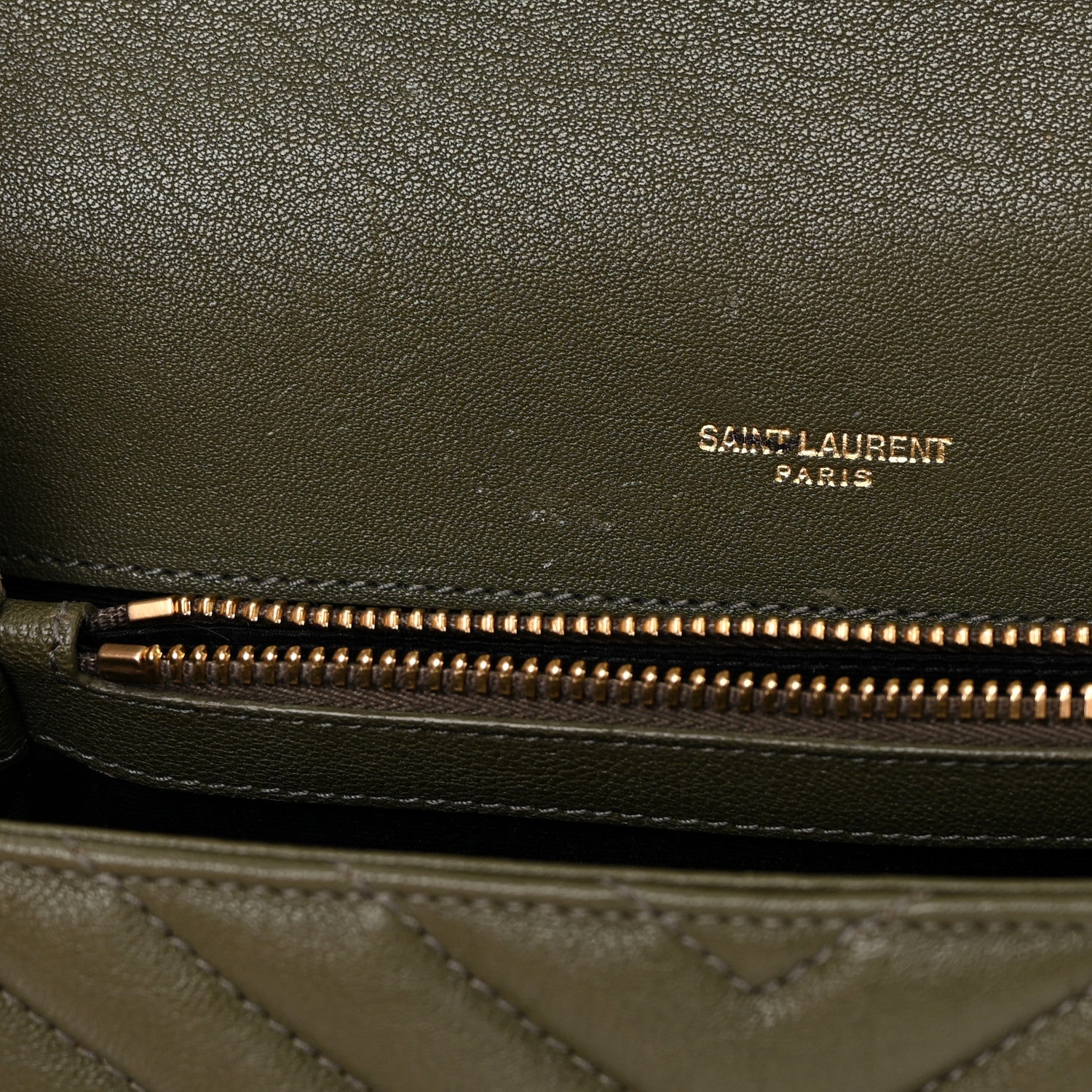 Saint Laurent Sheepskin Matelasse Chevron Monogram Medium College Bag Military Olive 12 of 14