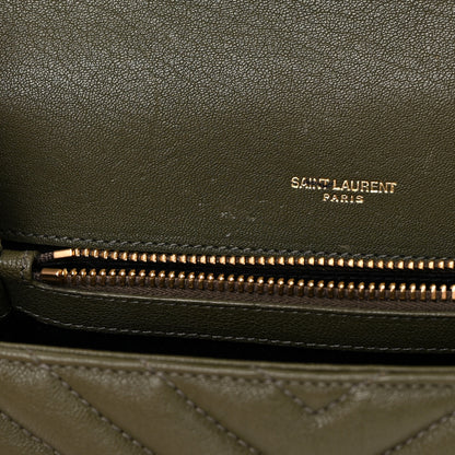 Saint Laurent Sheepskin Matelasse Chevron Monogram Medium College Bag Military Olive 12 of 14