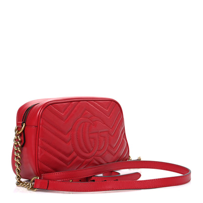 Gucci Calfskin Matelasse Small GG Marmont Chain Shoulder Bag Hibiscus Red 2 of 9