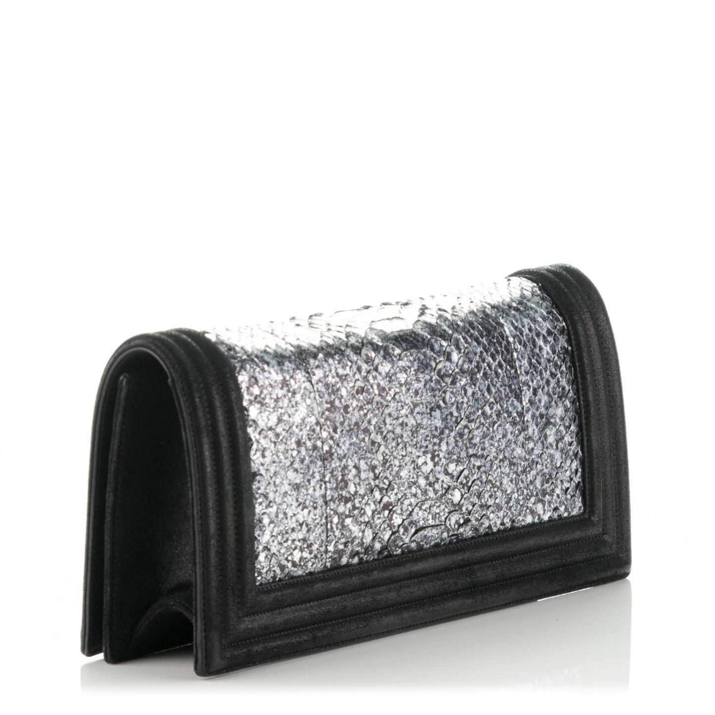 Calfskin Python Boy Flap Clutch Black