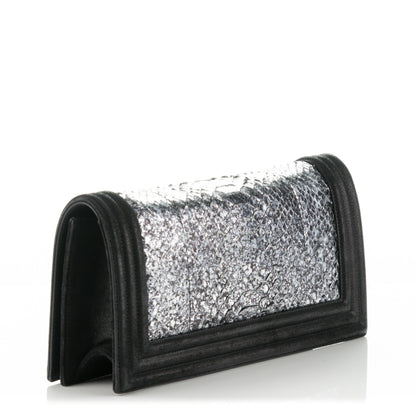 Chanel Calfskin Python Boy Flap Clutch Black 3 of 9