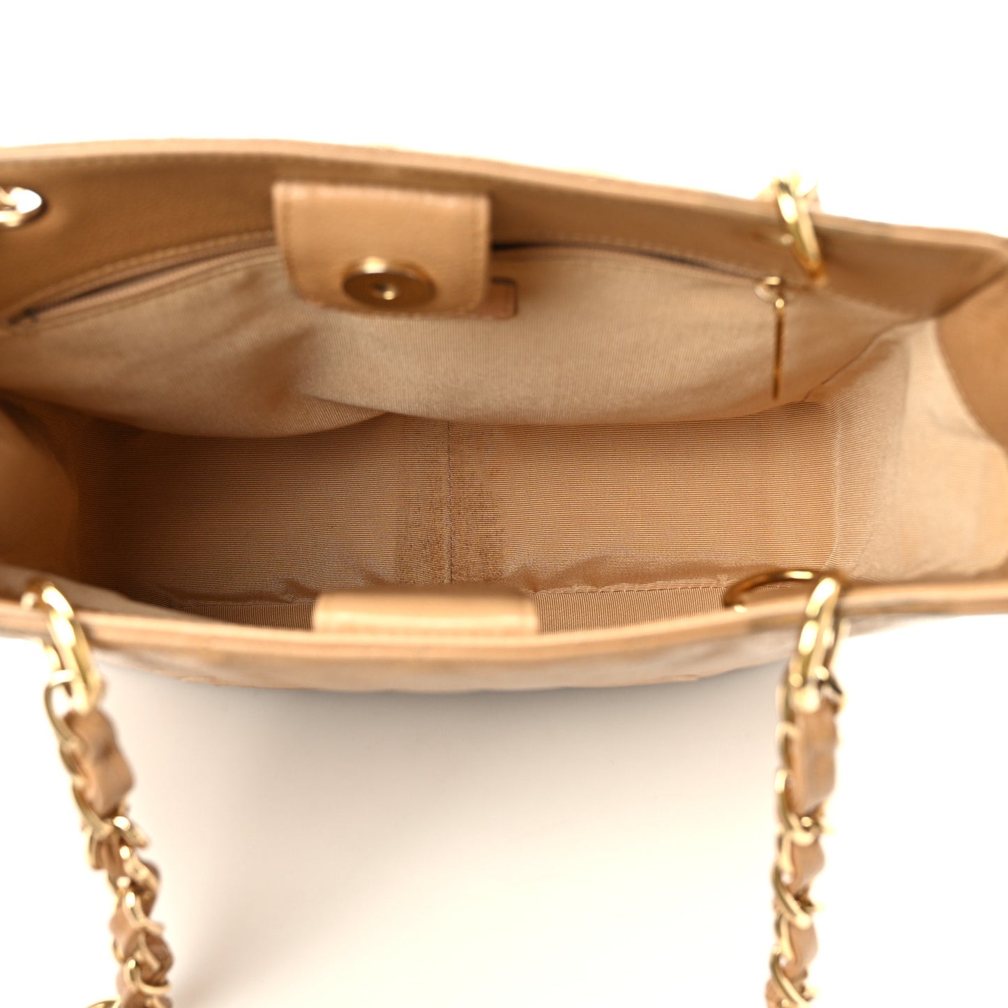 Caviar Quilted Petit Shopping Tote PST Dark Beige