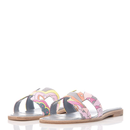 Hermes Canvas Faubourg Rainbow Oran Sandals 36 Multicolore Bleu Beton 2 of 9