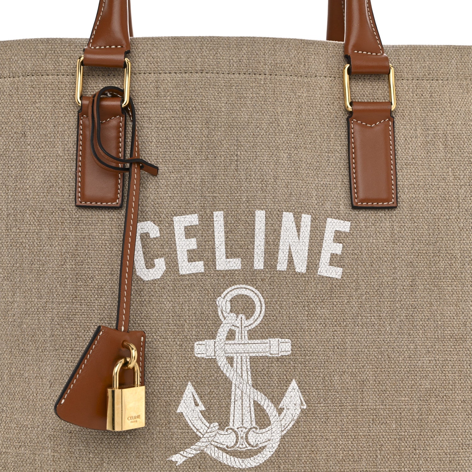 Celine Canvas Calfskin Paris Horizontal Cabas Tan 8 of 14