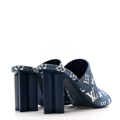 Louis Vuitton Denim Monogram Silhouette Mules 39 Navy Blue 5 of 11
