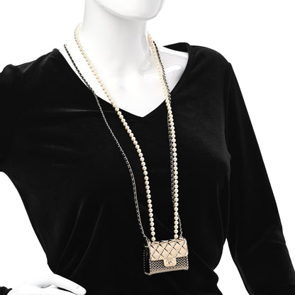 Chanel Metal Lambskin Pearl Chain Flap Bag Long Necklace Gold Black Pearly White 2 of 6