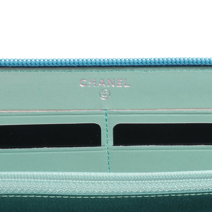 Chanel Lambskin Camellia Embossed Large Zip Wallet Turquoise 7 of 9