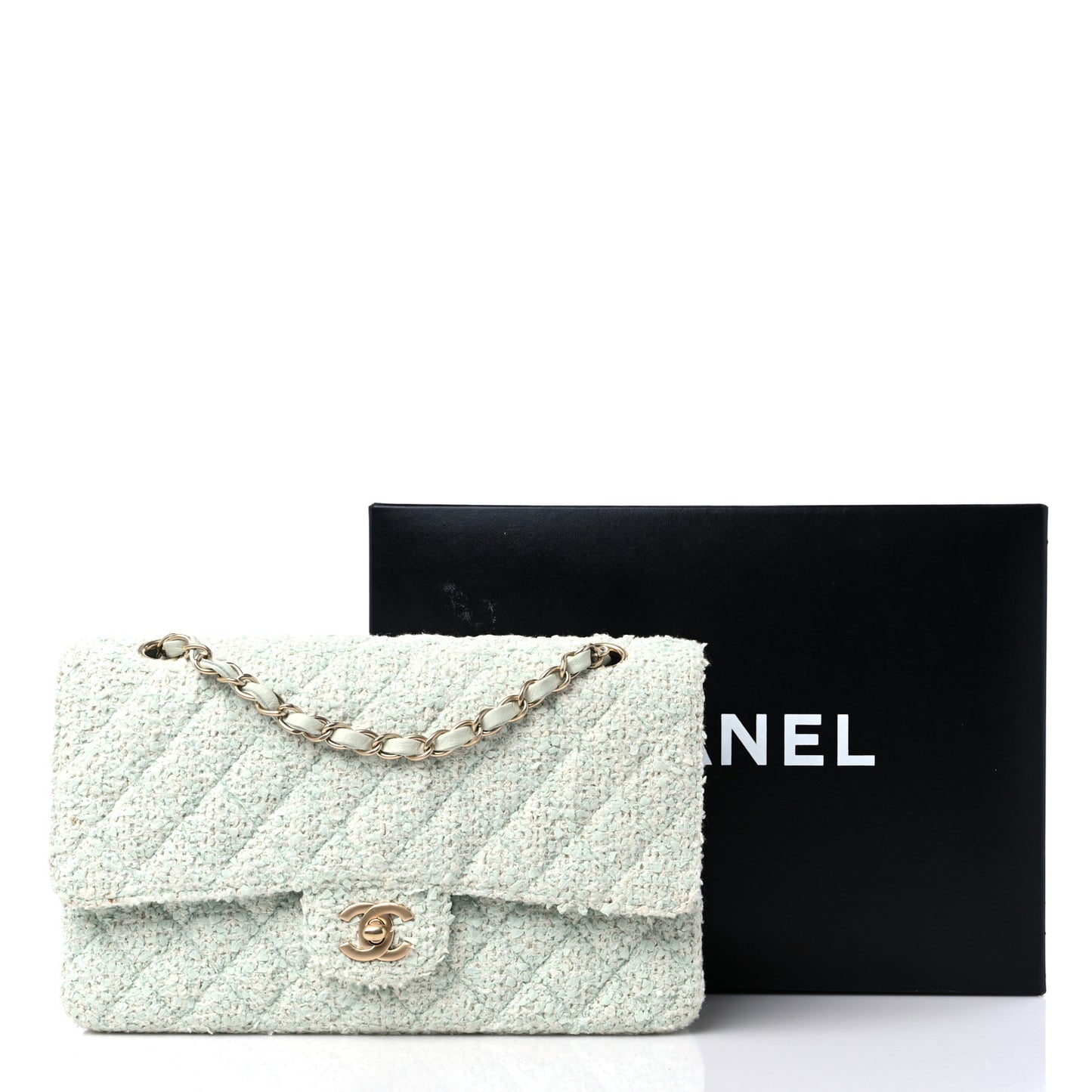 Tweed Quilted Medium Double Flap Light Turquoise