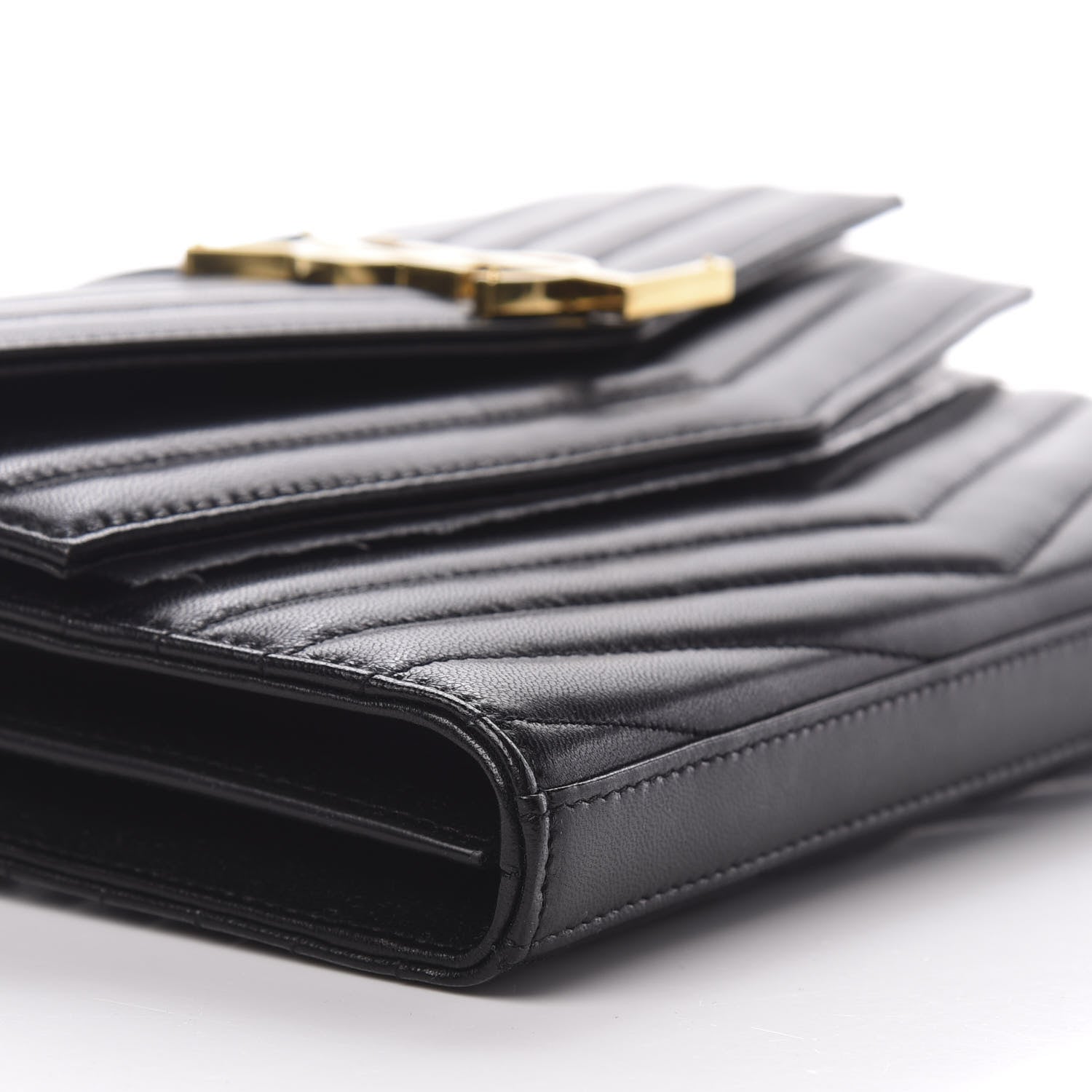 Saint Laurent Lambskin Matelasse Chevron Monogram Sulpice Chain Wallet Black 6 of 10