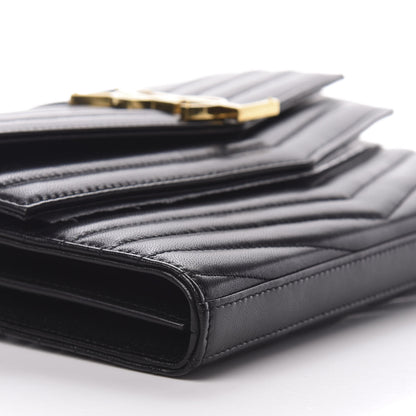 Saint Laurent Lambskin Matelasse Chevron Monogram Sulpice Chain Wallet Black 6 of 10