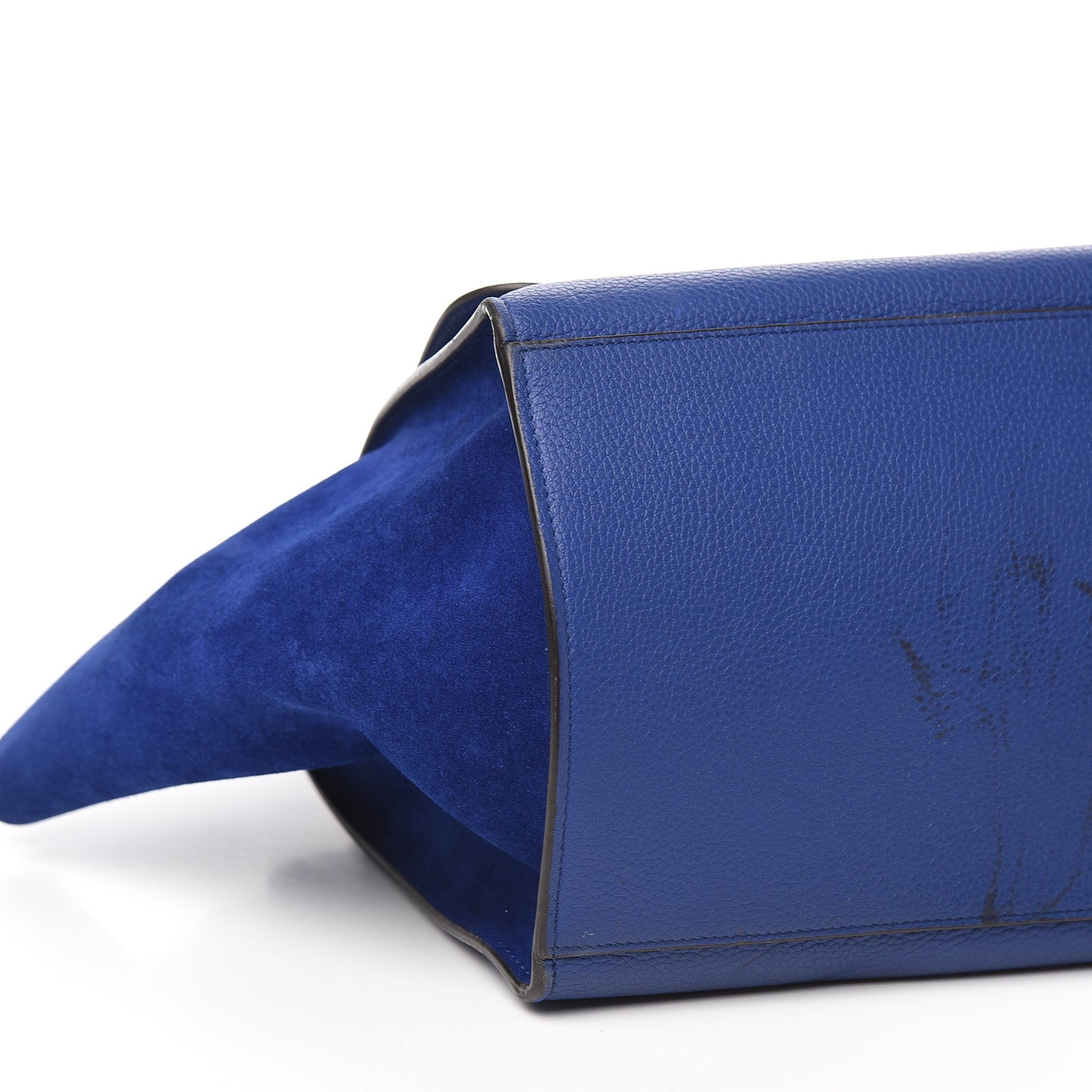 Drummed Calfskin Suede Medium Trapeze Indigo