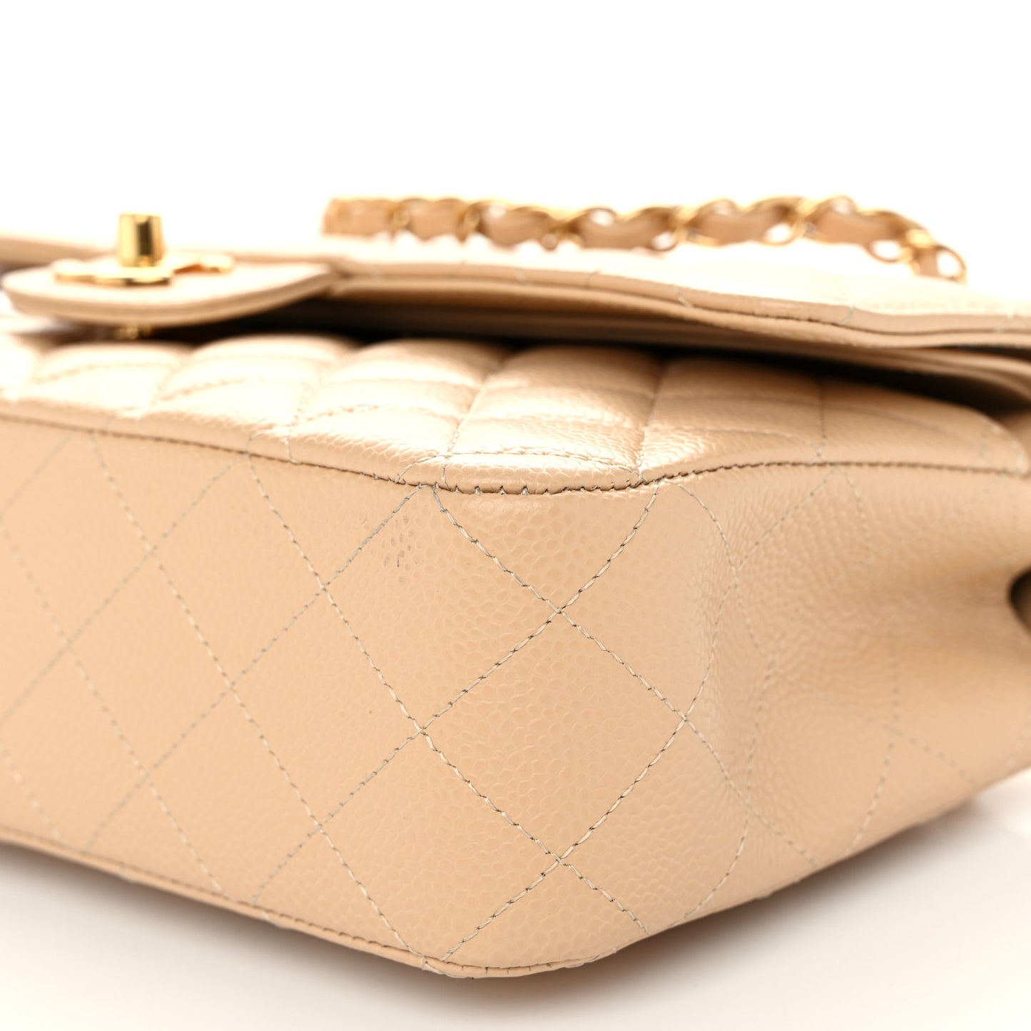 Caviar Quilted Medium Double Flap Beige