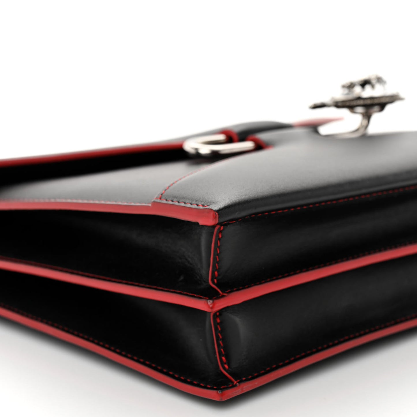 Calfskin Crystal Pin Envelope Satchel Black