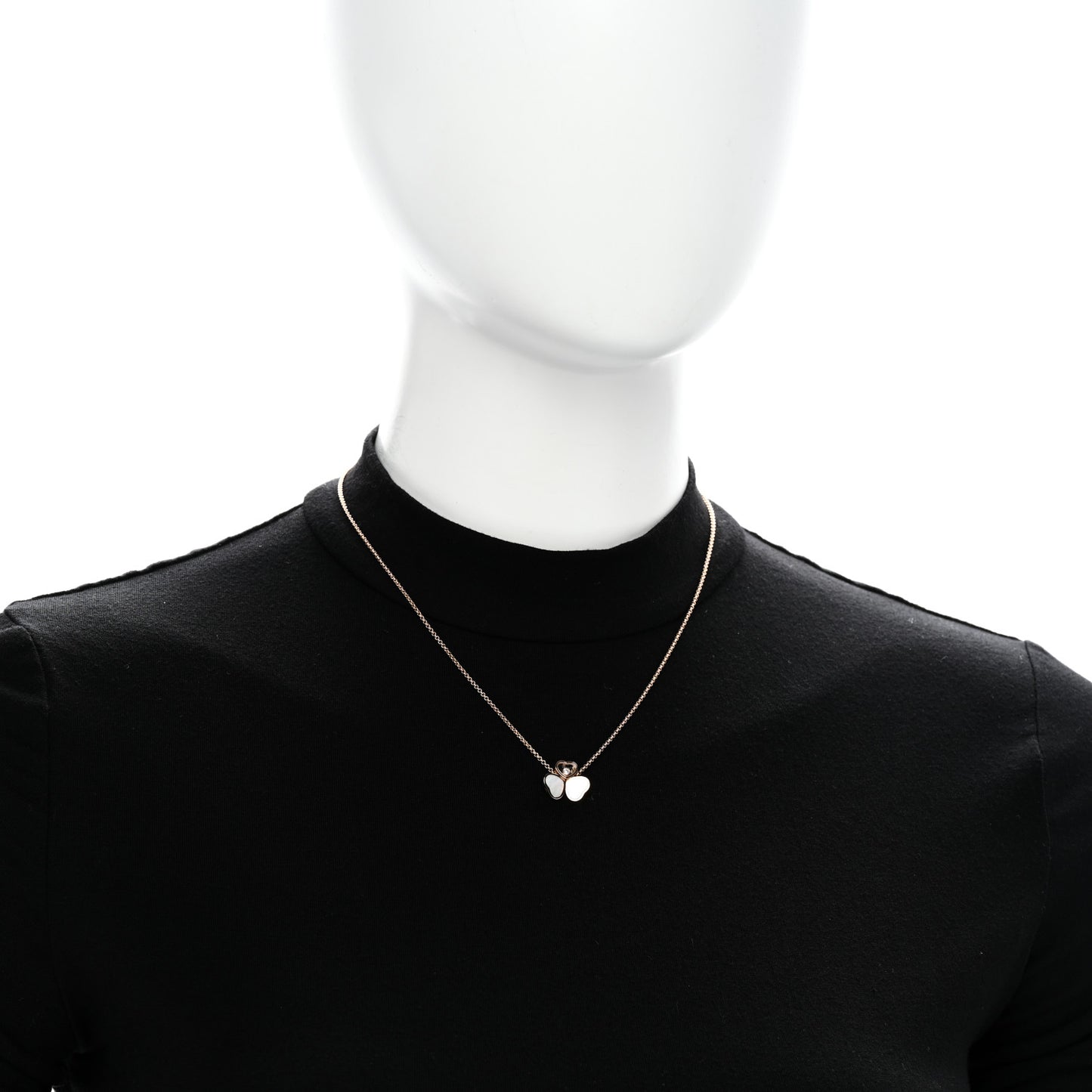 18K Rose Gold Diamond Mother of Pearl Happy Hearts Wings Pendant Necklace