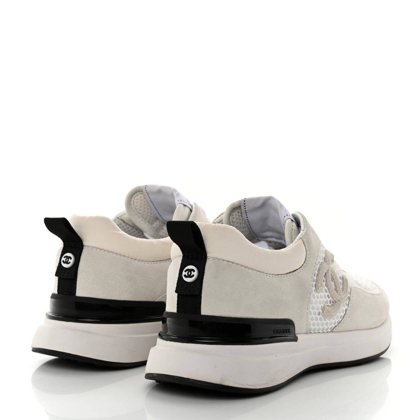 Calfskin Mesh Lycra Suede Womens Logo Sneakers 37.5 White