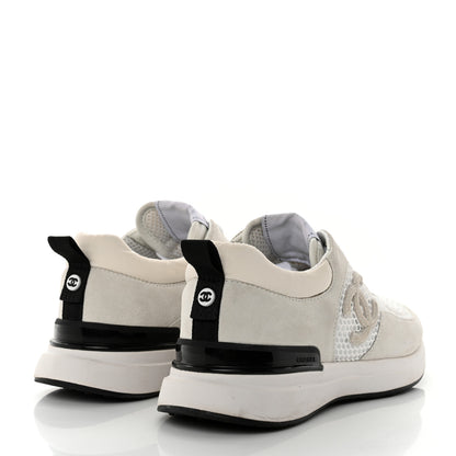 Chanel Calfskin Mesh Lycra Suede Womens Logo Sneakers 37.5 White 4 of 9